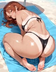 ai_generated all_fours arms_behind_head arms_up ass_focus ass_up auburn_hair barefoot beach beach_towel beach_umbrella bent_forward bent_over big_ass bikini bikini_bottom bikini_only bikini_tan bikini_top black_bikini black_bikini_bottom black_bikini_only black_bikini_top busty delia_ketchum_(pokemon) exposed exposed_shoulders feet feet_fetish feet_together half-closed_eyes housewife kneeling large_breasts laying_down laying_on_ground long_hair looking_at_viewer loose_hair milf mommy mommy_kink outdoors outside pokemon sand smile summer sunbathing sweat tagme tan tan_body tan_skin tanline thick_ass thick_thighs towel wet wife