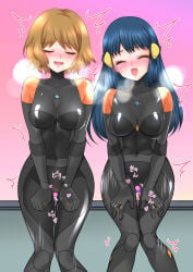 1girl 1girls 2020s 2026 2_bodysuits 2girls 5_fingers alternate_version_at_source alternate_version_available black_eyelashes blush bodysuit bouncing bouncing_breasts breasts breath camel_toe cameltoe closed_eyes cosplay dawn_(pokemon) emma_(pokemon)_(cosplay) eyebrows eyebrows_visible_through_hair eyelashes female female_only honey_hair human human_only japanese_text jiggling jiggling_breasts jpeg knee_pads looking_pleasured mist navel_line new_artist onomatopoeia open_mouth page_5 pink_background pink_vibrator pokemon pokemon_(anime) pokemon_dppt pokemon_legends pokemon_legends:_z-a pokemon_xy pussy rubber rubber_clothing rubber_suit serena_(pokemon) shiny_clothes sitting sitting_on_bench sweat sweatdrop text tight_clothing translation_request tremble_lines trembling vibrating vibrator vibrator_cord vibrator_on_pussy vibrator_taped_to_pussy yuri