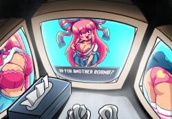 1girls :d ass blue_skirt blush bow bra breasts cleavage clothes_lift clothing coolerinker english_text female giffany gravity_falls hair_bow hair_ribbon indoors inker_comics inkershike jaggy_lines large_breasts long_hair looking_at_viewer monitor navel open_mouth panties pink_bra pink_eyes pink_hair pink_panties pleated_skirt puffy_short_sleeves red_bra red_eyes red_ribbon reflection ribbon school_uniform serafuku shirt_lift short_sleeves skirt skirt_tug smile solo thighhighs tissue tissue_box underwear v white_shirt white_thighhighs