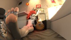 16:9 3d_(artwork) anthro balls bedroom canid canine canis carpet detailed_background digit_ring digital_media_(artwork) electric_guitar eyewear feet felid feline flaccid genitals glasses grey_body guitar guitar_amp hair hi_res humanoid_genitalia humanoid_penis hybrid inside jewelry light lynx male mammal musical_instrument nude paws penis plucked_string_instrument presenting realistic red_hair ring solo string_instrument suliver suliver_lynx sunlight toe_ring toes widescreen wolf
