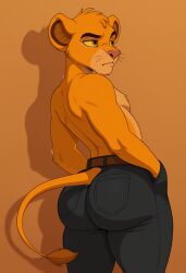 1boy ai_generated anthro big_ass big_ass_(male) big_booty big_butt big_butt_(male) disney furry gay kovasfox simba simba_(the_lion_king) solo the_lion_king thick_thighs topless