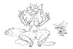 big_breasts big_dildo breasts coloringthecat_(artist) coloringthecat_(character) dildo female full_body huge_dildo jaiden jaiden_(jaiden_animations) jaiden_animations nipples nsfw nude peace_sign pussy pussy_hair sex_toy
