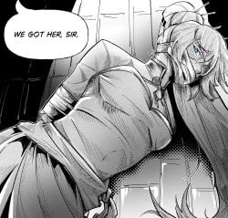 1girls blue_eyes bondage bound bound_and_gagged bound_arms gag gagged gagged_female monochrome rwby tape_bondage tape_gag taped_mouth weiss_schnee