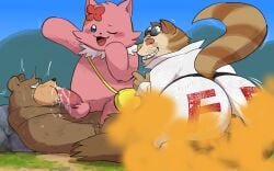 16:10 absurd_res amagi_brilliant_park anthro bear belly big_butt blue_eyes blue_sky blush bodily_fluids butt canid canine canis clothing comic cum cum_inside detailed_background digital_media_(artwork) domestic_cat domestic_dog dominant dominant_male eyewear facesitting famous_fred fart fart_cloud fart_fetish farting_on_another farting_on_face felid feline felis fellatio flower fluffy fluffy_tail fur genital_fluids glasses glitter grass group hi_res hisashino huge_butt hyper hyper_butt larger_sub looking_back looking_down male male/male mammal markings oral penetration penile penile_penetration pink_body pink_fur plant pomeranian red_sclera rock sex shaking shoulder_bag sitting sitting_on_another size_difference sky smaller_male smaller_rimmed spiral spiral_eyes spitz striped_body striped_fur striped_markings striped_tail stripes submissive submissive_anthro submissive_male sweat tail tail_markings tears teeth tirami tongue tongue_out toothy_fellatio tree whiskers white_body white_fur white_fur_tuft widescreen