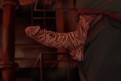 a_nightmare_on_elm_street background ballsack black_pants blurry_background boiler_room burn_scar burnt clothed cock erect_penis erection exposed_penis freddy_krueger hotfiresu male male_focus male_only nightmare_on_elm_street no_ai not_ai_generated penis precum side_view slasher solo standing sweater uncensored