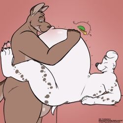 1:1 andrew_(cadeyrn) animal_genitalia animal_penis balls belly belly_rub big_balls big_belly bodily_fluids canid canine canine_genitalia canine_penis canis cum cum_inflation cum_inside dalmatian domestic_dog genital_fluids genitals hi_res huge_belly hyper hyper_belly hyper_inflation inflation kangaroo leg_wrap macropod male male/male mammal marsupial navel navel_pop nuzzling_belly outie_navel pascal_(artist) pascal_(cudacore) paws penis service_top sex