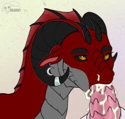 bodily_fluids cum cum_from_nose cum_in_mouth cum_in_nose cum_inside cum_on_face cum_on_penis dragon drinking drinking_cum duo fellatio female feral genital_fluids genitals halanari hi_res iristhereddragon_(irisiriska) jewelry male male/female mythological_creature mythological_scalie mythology oral penile penis scalie sex
