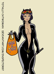 1girls alex_(totally_spies) batman_(series) bodysuit catsuit catwoman_(cosplay) cleavage cosplay dc dc_comics exposed_breasts female female_only halloween inspector97 solo totally_spies whip