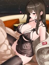 1boy 1girls alternate_version_at_source alternate_version_available bell_choker big_breasts blush bra breasts brown_hair cardigan censored clothed_female_nude_male dsr-50_(girls'_frontline) feet_out_of_frame female girls'_frontline girls'_frontline_2:_exilium groin heart large_breasts lingerie long_hair loreley_(girls'_frontline_2) male mosaic_censoring motion_lines nabiyan nightgown paid_reward_available penis pussy red_eyes sex steam stockings straddling sweat sweatdrop trembling upright_straddle vaginal vaginal_penetration vaginal_sex