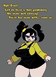 annoyed annoyed_expression breasts breasts_bigger_than_head cassidy_(fnaf) chaoticdream english_text female female_only five_nights_at_freddy's gif large_breasts no_visible_genitalia pigtails pixel_(artwork) pixel_animation pixel_art self_upload simple_background tagme text thick_thighs