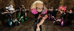 3d_(artwork) absurd_res agent_8_(splatoon) anthro aquatic ball_gag bdsm big_penis black_hair blindfold blue_chastity_cage bodily_fluids bondage bound breasts callie_(splatoon) cephalopod chastity_cage chastity_device clothing cum cum_on_ground dark_body dark_skin digital_media_(artwork) dominant dominant_gynomorph dominant_intersex ejaculation futadolly gag gagged genital_fluids genitals green_chastity_cage green_hair gynomorph hair halter harness_ball_gag harness_gag hi_res huge_penis human humanoid_genitalia humanoid_penis intersex latex latex_clothing latex_skinsuit lock mammal marie_(splatoon) marina_(splatoon) mollusk nintendo octarian octoling padlock pearl_(splatoon) penis petplay pink_chastity_cage pink_hair pseudo_hair purple_chastity_cage remote_controlled_vibrator roleplay sex_toy skinsuit splatoon submissive submissive_gynomorph submissive_intersex sybian tentacle_hair tentacles tight_clothing vibrator vibrator_on_chastity_cage wand_vibrator white_hair