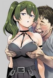 1female 1male ai_art ai_generated big_boobs big_breasts big_tits bored bored_expression frieren_beyond_journey's_end grabbing_another's_ass grabbing_breasts_from_behind grope grope_breast grope_from_behind groped groped_from_behind groping groping_breasts groping_from_behind light-skinned_female ponytail_(hair) ponytail_female purple_eyes sexual_harassment sousou_no_frieren touching_breasts ubel_(sousou_no_frieren) ugly_bastard ugly_male ugly_man