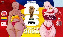 2020s 2026 2d 2girls alvarikokearte ass bald bald_female big_breasts breasts colombia_(countryhumans) female female_only fifa light-skinned_female light_skin national_personification personification png switzerland_(countryhumans) world_cup