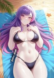 ai_art ai_generated alixx_nswf beach big_breasts bikini breasts mlbb mobile_legends mobile_legends:_bang_bang novaria_(mobile_legends) purple_hair sexy white_body