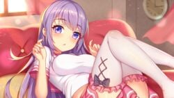 big_breasts girlgame long_hair preety_angel purple_eyes purple_hair skirt stockings