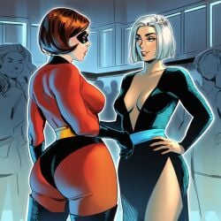 2girls ai_generated big_ass big_breasts big_thighs bisexual bisexual_female breasts curvaceous curvy curvy_figure digital_media_(artwork) disney elastigirl female helen_parr hips hourglass_figure huge_ass huge_breasts huge_thighs large_ass large_breasts large_thighs legs light-skinned_female light_skin mature mature_female milf mirage_(the_incredibles) phophopho pixar slim_waist the_incredibles thick thick_hips thick_legs thick_thighs thighs voluptuous waist wide_hips yuri