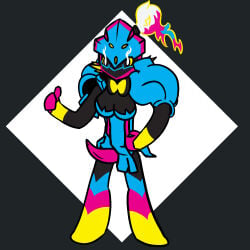 1:1 2024 anthro armarouge armor big_breasts biped black_body blue_armor blue_body blue_eyewear blue_glasses blue_hair bow_ribbon breasts clothing erection eyewear generation_9_pokemon genitals gesture glasses hair hand_gesture headgear helmet hi_res multicolored_armor multicolored_clothing nintendo penis pink_armor pink_body pink_hair pink_penis pokecember pokecember_2024 pokemon pokemon_(species) shoulder_pads solo sylvie_(trooper3) tapering_penis thumbs_up trooper3 two_tone_armor two_tone_clothing whiskers white_eyes white_hair yellow_body yellow_sclera