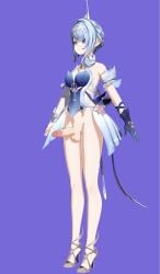 3d_(artwork) 3d_model bangs big_balls big_penis blue_hair character_request dickgirl dress fancy_clothing futa futanari genshin_impact hair_bun hairyharzo long_legs medium_breasts standing thick_thighs wide_hips
