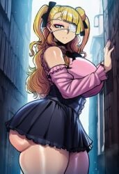 1girls ai_generated alleyway big_ass big_breasts blonde_hair bubble_ass bubble_butt curvaceous curvy_female earrings eye_patch eyeshadow female female_only galko hourglass_figure huge_ass large_breasts light-skinned_female light_skin looking_down miniskirt oshiete!_galko-chan outdoors paag pigtails short_skirt standing thick thick_ass thick_thighs voluptuous voluptuous_female