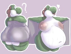 big_breasts exposed_breasts green_yoshi mario_(series) mcerror nintendo pregnant pregnant_female scalie towel voluptuous yoshi