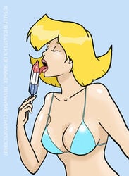 bikini blonde_hair breasts clover_(totally_spies) inspector97 licking licking_popsicle popsicle suggestive tease teasing totally_spies