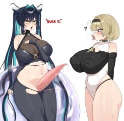 !? 1futa 1girls animal_genitalia_on_humanoid aqua_hair bare_shoulders black_choker black_gloves black_hair black_hairband black_leotard black_panties blonde_hair blush bodysuit breasts bubble censored choker cleavage colored_inner_hair covered_navel covered_nipples cowboy_shot dolphin_penis elbow_gloves erection fingerless_gloves full-face_blush futa_with_female futanari gloves goddess_of_victory:_nikke hair_intakes hair_ornament hairband hand_on_own_chest highleg_leotard huge_breasts huge_penis large_areolae leotard little_mermaid_(nikke) long_hair looking_at_penis looking_down mosaic_censoring multicolored_hair multicolored_leotard navel open_mouth panties panties_under_leotard penis red_eyes red_shoes_(nikke) saliva see-through_cleavage see-through_clothes short_hair simple_background sitting skin_tight sleeveless sleeveless_bodysuit standing stomach teta_39 thick_thighs thighs tongue tongue_out torn_bodysuit torn_clothes twintails two-tone_hair two-tone_leotard very_long_hair white_background white_leotard yellow_eyes