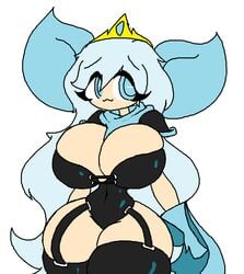 bimbo blue_eyes blue_hair blueberry female female_only garter_belt huge_breasts human humanized queen rule_63 sans scarf the_absolute thick_thighs underswap underswap_sans undertale undertale_au undertale_fanfiction white_hair