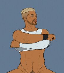 1boy dead_by_daylight diet_soda13 gabriel_soma male male_only muscular muscular_male pubic_hair shirt_lift shirt_lifted shirt_lifted_by_self shirt_up tagme undressing undressing_self