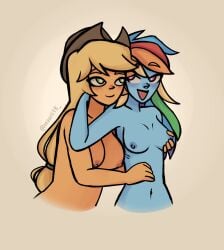 2girls blush boobs_out equestria_girls lesbian