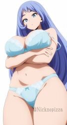 1girls ai_generated bangs blue_bra blue_eyes blue_hair blue_panties bra breast_hold breasts crossed_arms from_below large_breasts long_hair looking_at_viewer my_hero_academia navel nejire_hado nicknopizza panties solo swept_bangs underwear underwear_only very_long_hair white_background