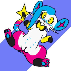 1:1 2024 black_clothing black_tail blue_ears blue_eyewear blue_glasses blue_hair blue_nipples blue_pawpads blue_tail blush blush_lines bottom_view bow_ribbon clitoris clothing eyelashes eyewear female feral fur fur_markings generation_4_pokemon genitals glasses hair hi_res humanoid_genitalia humanoid_vulva looking_at_viewer markings nintendo nipples pawpads pink_body pink_clitoris pink_ears pink_fur pink_inner_ear pink_tail pokecember pokecember_2024 pokemon pokemon_(species) quadruped shinx solo star_tipped_tail sylvie_(trooper3) tail trooper3 vulva whiskers white_body white_eyes white_fur white_tail white_vulva yellow_clothing yellow_sclera yellow_tail