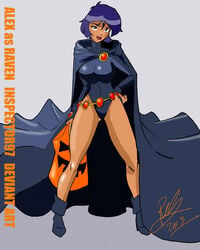 1girls 2013 alex_(totally_spies) cartoon_network dark-skinned_female dc dc_comics female_focus female_only halloween inspector97 leotard purple_hair raven_(cosplay) teen_titans totally_spies