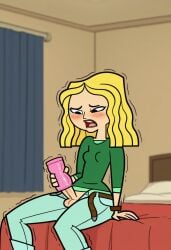 1futa 1girls about_to_cum accurate_art_style ai_generated balls bed bedroom blonde_hair carrie_(tdi) clothed erection fleshlight futanari imminent_ejaculation masturbation penis penis_out sex_toy sitting sitting_on_bed solo testicles the_ridonculous_race total_drama_island unzipped_pants yellow_hair