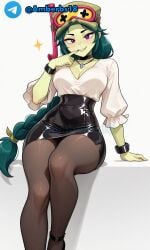 ai_generated alli_(brawl_stars) alligator brawl_stars green_hair green_skin sexy supercell tagme teacher white_background