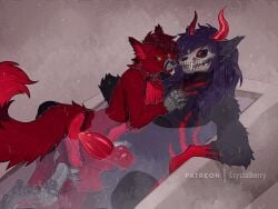 4:3 animal_genitalia animal_penis animated animated_gif animatronic anthro backsack balls bathtub big_tail canid canine canine_genitalia canine_penis crystalberry cypher_skulldog demon duo five_nights_at_freddy's five_nights_at_freddy's_4 fox genitals grey_penis hair knot long_hair machine male male/male mammal nightmare_foxy_(fnaf) penis purple_balls purple_body red_balls red_penis robot scottgames short_playtime skulldog_(species) tail throbbing throbbing_knot throbbing_penis