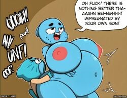 alternate_breast_size big_breasts cumflation garabatoz gumball_watterson huge_breasts impregnation incest inflation mother mother_and_son nicole_watterson son the_amazing_world_of_gumball