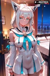 1girls 2025 ahoge ai_assisted ai_generated animal_ear_fluff animal_ears anime animeprds25 aqua_eyes artist_name bed braid breasts closed_mouth covered_navel detached_sleeves fox_ears fox_girl hi_res high_quality high_resolution highres indoors lamp large_breasts long_hair looking_at_viewer medium_breasts neckerchief night patreon_username shirakami_fubuki smile solo stable_diffusion virtual_youtuber watermark white_hair