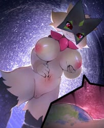 absurd_res anthro areola big_breasts breasts cosmos destruction earth female female_anthro galaxy generation_9_pokemon genitals hi_res macro meowscarada micro nintendo nipples pink_areola pink_nipples planet planet_destruction pokemon pokemon_(species) solo ti-suger vulva