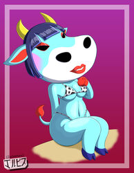 1girls 2021 animal_crossing anthro bikini blue_hair bovine breasts cow_girl fanart furry jackintaro naomi_(animal_crossing) nintendo