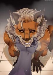 absurd_res anthro bodily_fluids breasts canid canine canis coyote cum cum_from_mouth cum_in_mouth cum_inside duo female fox genital_fluids hi_res joyflame_pink male male/female mammal mylena_the_great_red_fox post_blowjob red_fox sex shower shower_sex true_fox vaginal_fluids