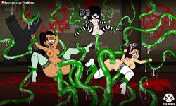 3girls anal anal_sex ass big_breasts black_hair breasts brown_hair bubble_butt carlota_casagrande cum_everywhere double_penetration flat_chest goth green_tentacles happy lipstick lucy_loud multiple_girls pussy relieved satisfied sex smile smiling stockings suspended sweat tentacle tentacle_sex the_loud_house theminus thicc_qt vagina vaginal_penetration writing_on_wall