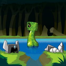 armor ass butt creeper creeper_girl female forest green_body green_skin lake liliy_(slushy) minecraft no_arms tagme