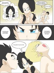 1boy 2girls anal anal_penetration anal_sex angry big_breasts black_hair blue_eyes botbot breasts comic dialogue dragon_ball dragon_ball_z earrings english_dialogue english_text erasa female female_on_top jealous male multiple_girls muscular nipples nude nude_female nude_male page_41 penetration penis pussy reverse_cowgirl_position riding sex son_gohan straight text twintails vagina videl