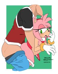 1girls 2019 amy_rose ass between_breasts breasts clothed_sex clothing colored dress edit faceless_male female from_behind furry green_eyes human human_on_anthro interspecies male open_mouth panties panties_around_leg pants_down penetration red_dress sega sex short_hair skirt sonic_(series) straight texas_toast third-party_edit tojyo underwear