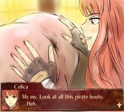 1boy 1girls anus ass celica_(fire_emblem) english_text female female_rimming_male femdom fingerless_gloves fire_emblem fire_emblem_echoes:_shadows_of_valentia fire_emblem_gaiden glazinbuns imminent_anilingus imminent_rimming male male_anilingus male_anus nintendo red_hair rimming smile source_request spread_anus text text_box