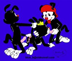 all_fours animaniacs anthro blue_boy cum doggy_style dot_warner fellatio female flower fur incest male oral oral_sex princess royalty straight unknown_species wakko_warner yakko_warner