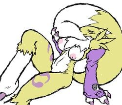 anthro breasts color digimon female female_only fur furry mutabouru nude renamon sitting solo tagme