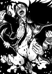 1boy 1girls alucard_(hellsing) bite black_and_white blood blush breast_grab breasts breasts_out dominant_male drooling enemies female glasses gloves guro hellsing leg_grab legs_up male male/female multi_arm multi_limb nipples open_mouth rape rip_van_winkle stockings straight tagme tongue_out torn_clothes vampire