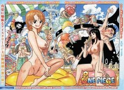 2girls 6+boys 7boys breasts brook_(one_piece) female franky_(one_piece) human male monkey_d_luffy nami nami_(one_piece) nico_robin nude_filter oda_eiichirou official_art official_artwork_edit one_piece pre-timeskip roronoa_zoro straight_hair tony_tony_chopper usopp vinsmoke_sanji