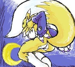 anthro ass breasts color digimon female female_only fur furry mutabouru nude renamon side_view solo tagme vulva